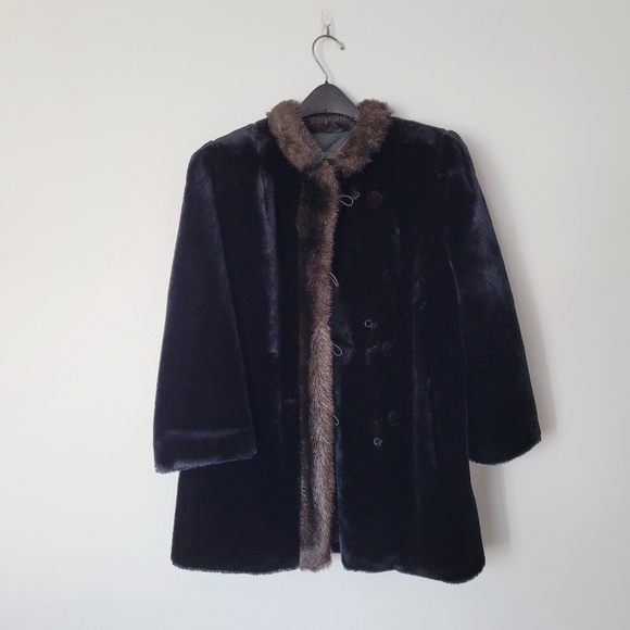 VINTAGE 70s Luxurious Faux Mink Fur‎ Coat Hillmoor Silk Lining Black Brown XL - Picture 11 of 11